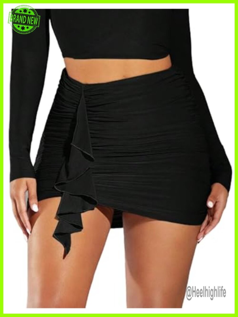 Women's Ruched Bodycon Mini Skirt Fringe Mesh Party Clubwear